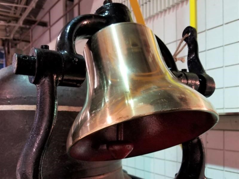 The new bell for the Vulcan Steam Locomotive. (photo courtesy of the Western Development Museum)