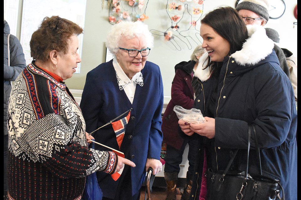 Henriksen was greeted by a host of well-wishers on her first visit to the Mac the Moose statue at the Tourism Moose Jaw building