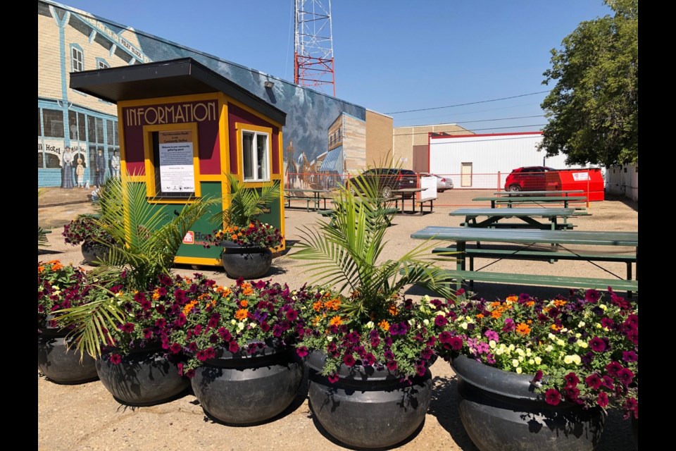 A new patio has popped up in the parking lot between Veroba’s Restaurant and the Moose Jaw Times-Herald building. The patio is a place for downtown workers and tourists to eat and socialize. Photo by Jason G. Antonio 