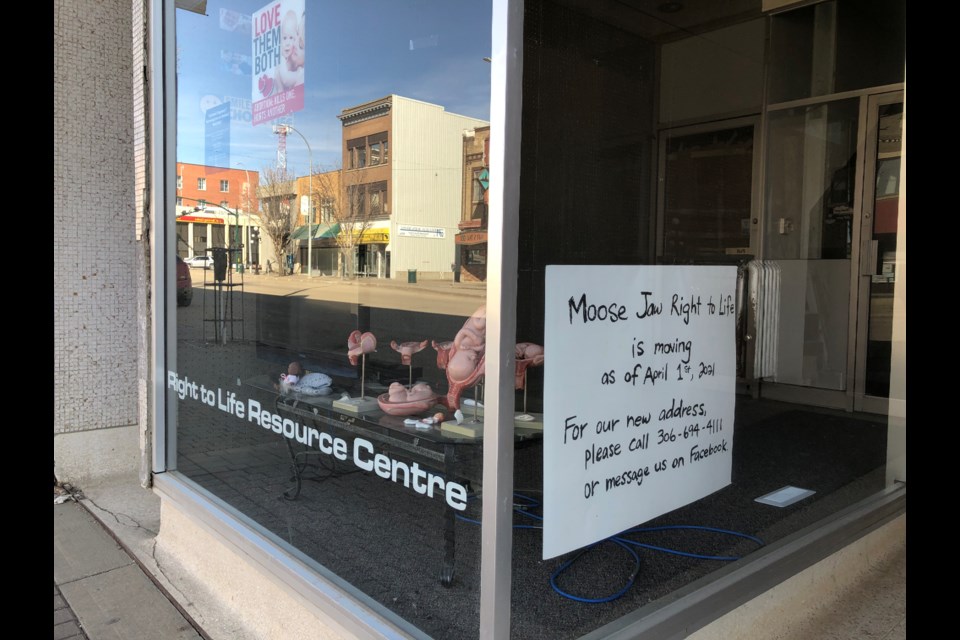 Aside from a display, the front room of the Moose Jaw Right to Life office at 107 Main Street is empty as the group prepares to move to a bigger location at 1010 Main Street. Photo by Jason G. Antonio 