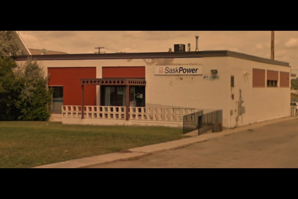 SaskPower's customer service cash office building on Lillooet Street West before demolition. Photo courtesy Google maps