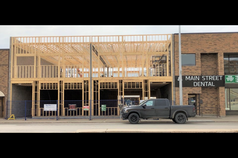 Tradesmen construct a new addition to the Main Street Dental building. The City of Moose Jaw issued more than $6.5 million in building permits during the first quarter of 2019. Photo by Jason G. Antonio 