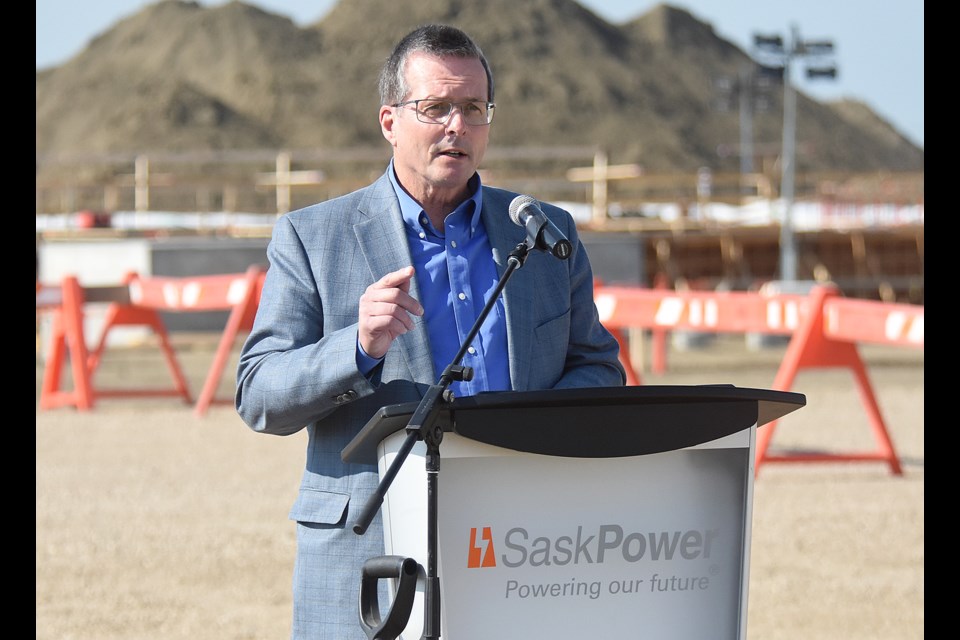 SaskPower president and CEO Mike Marsh speaks at the event officially launching construction of the Great Plains Power Station.