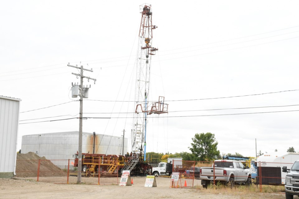 A service rig was on site this summer as part of a rehabilitation project on geothermal well between SaskWater and the city. Photo by Jason G. Antonio 