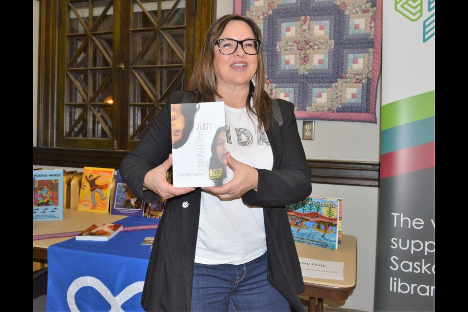 Lisa Bird-Wilson read from her book Just Pretending at the Moose Jaw Public Library Tuesday as part of the Saskatchewan Library Association’s One Book, One Province initiative. (Matthew Gourlie photograph)