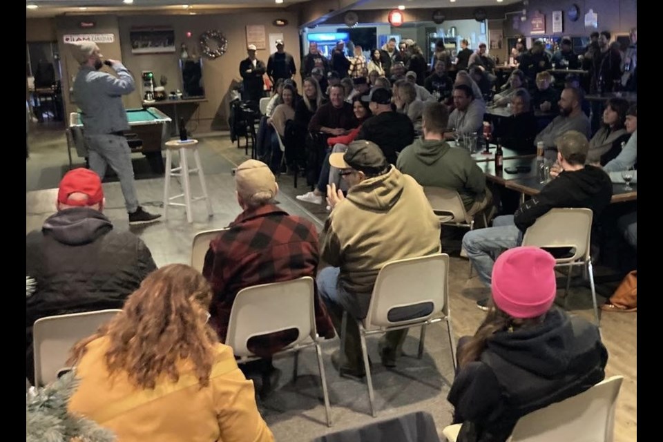 Brandon Purington (on stage) performs at Chillers Brew Pub during an earlier Nov. 21, 2023 comedy show.