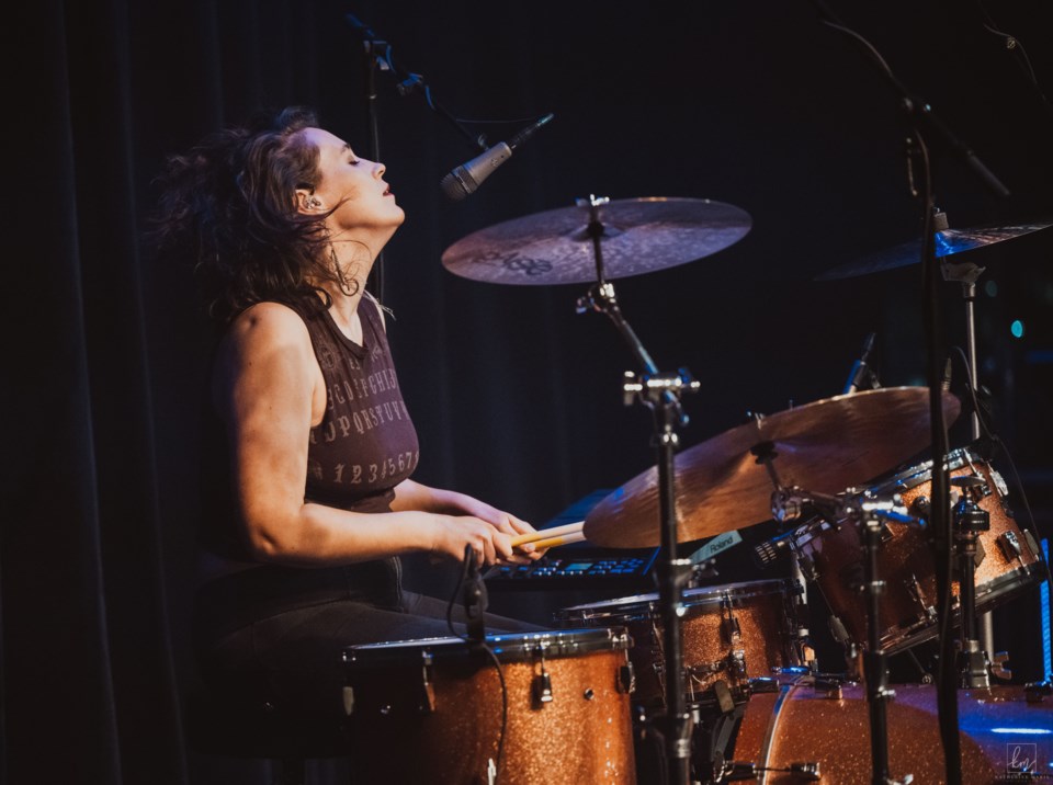 Nice Horse drummer Krista Wodelet has been nominated for Drummer of the Year at the 2022 CCMAs (photo credit Katherine Colwell, courtesy GPS Promotion)