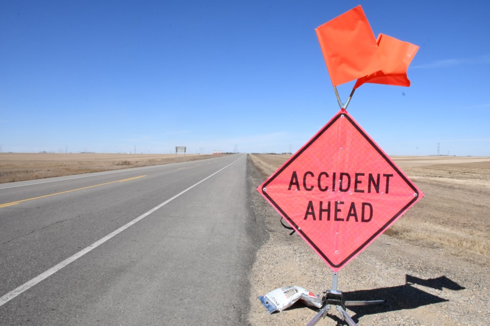 The Ministry of Highways helped re-direct traffic away from the accident scene, located about three kilometres north of Moose Jaw. Photo by Jason G. Antonio