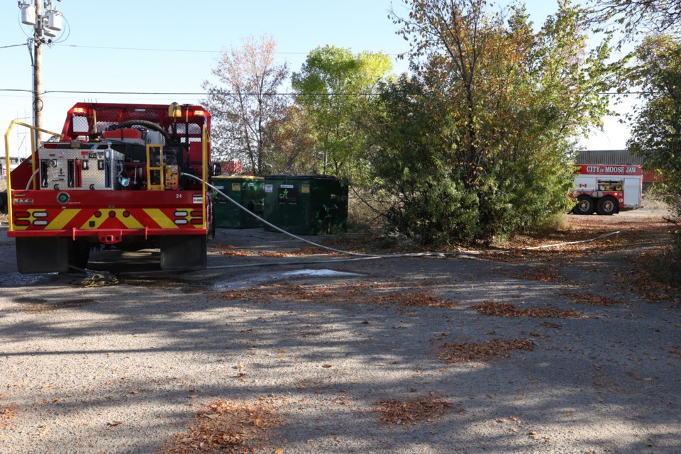 The Moose Jaw and District Fire Department responded to a fire behind Shaw Cable around 3:35 p.m. on Thursday. Photo by Saddman Zaman