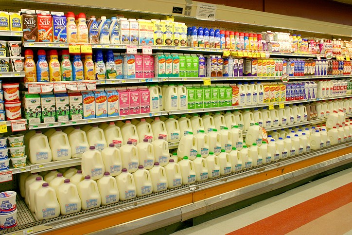 dairy section grocery store stock photo