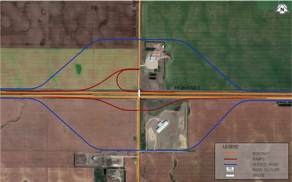 Partial cloverleaf option at 32nd Avenue NW.