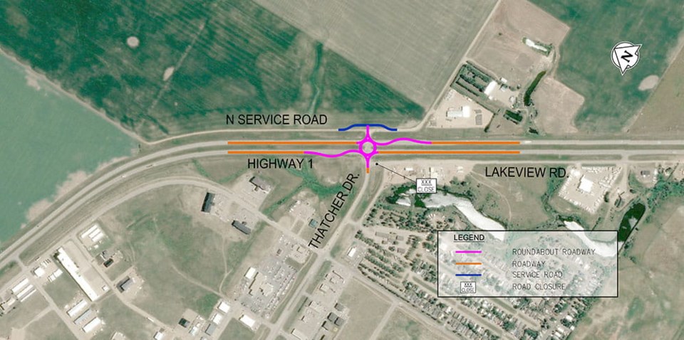 A two-lane roundabout option at Thatcher Drive East.