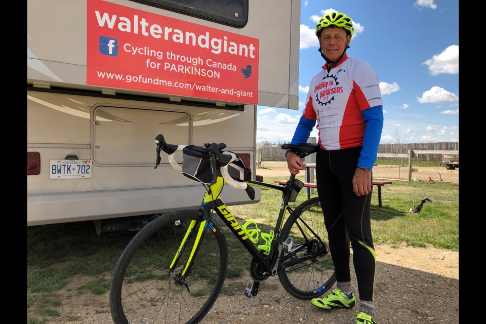 Walter Reich, 70, is riding across Canada to raise money for Parkinson's disease. He and his wife have travelled 2,000 kilometres so far. Photo by Jason G. Antonio 