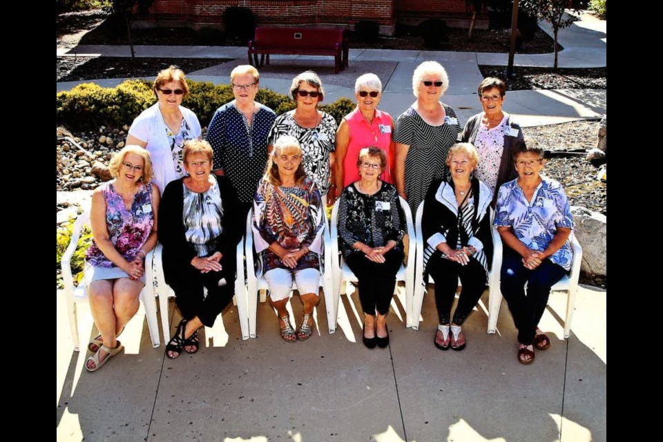 Providence Hospital Nursing Class of 1970. Back Row: Sally Dubin (Regina); Karen Weighill (Vernon, BC); Carol Watson (Avonlea); Sue Kotzer (Russell, Man); Jean Huel (Pilot Butte); Judy Glendenning (Langley, BC). Front Row: Lee McMorris (Moose Jaw); Lynn Johnstone (Moose Jaw); Bev Thorns (Calgary); Carolyn Churchill (Birch Hills); Gail Voegeli (Maymont, Sk); Terry Simard (Saskatoon, Sk); Missing: Linda Stirton (Victoria); Suzanne Elias (Saskatoon); Karen Wendt (Moose Jaw). Contributed photo. 