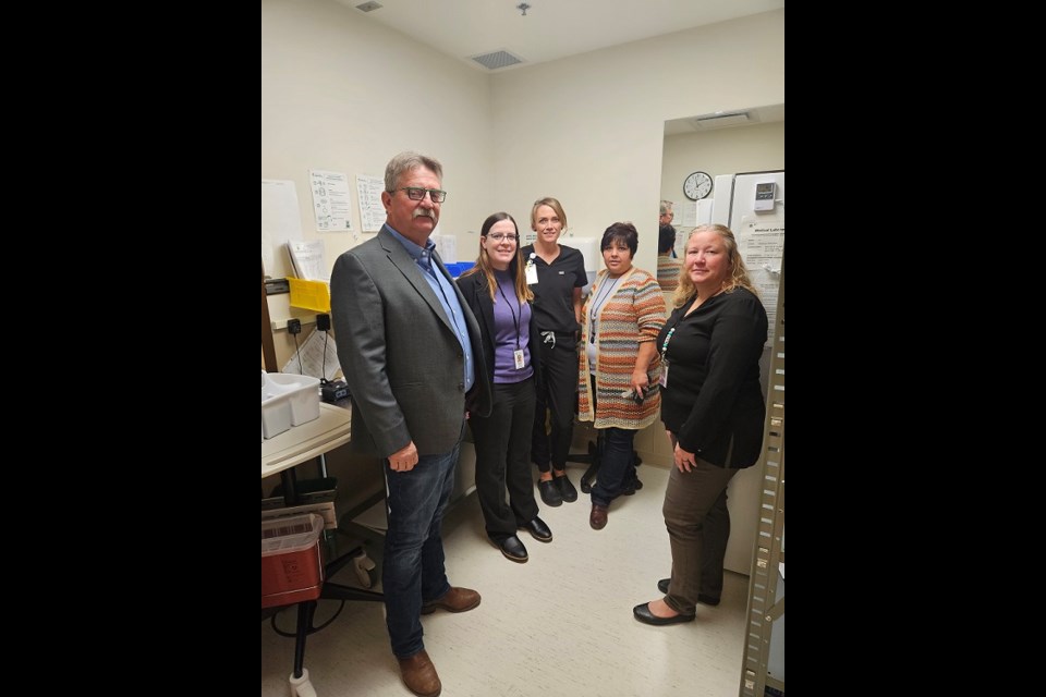 Mr. Doug Steele, Cypress Hills MLA; Ashley Nash, Director, Primary Healthcare SW, SHA; Kristy McKinnon, Licensed Practical Nurse, SHA; Michelle McKenzie, Maple Creek Mayor, Melissa Schwab, Manager, Health Services, SHA