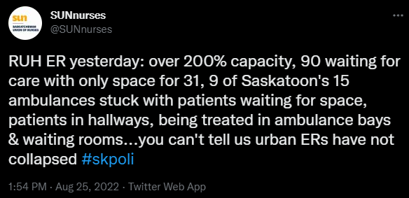 SUN tweeted on Aug 25 that urban Emergency Departments have collapsed