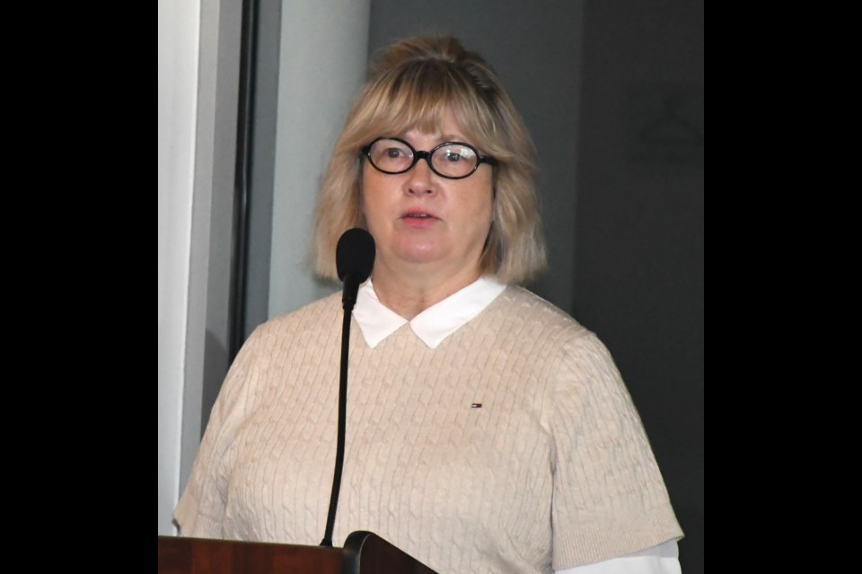 Paula Shareski, granddaughter of Martha Hadwen, speaks on behalf of the family during the commemoration service. Photo by Jason G. Antonio