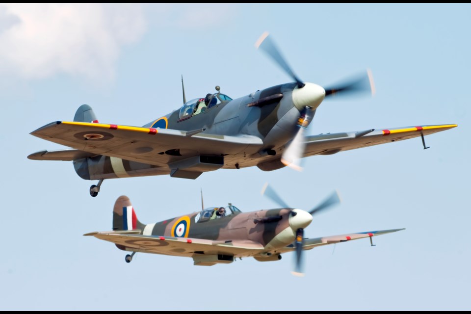 The Battle of Britain ran from July 10, 1940, to Oct. 31, 1940 and involved 117 Canadian pilots. Of those, 23 died during the fight. Pictured here are a Spitfire and Hawker Hurricane. Photo by Getty Images
