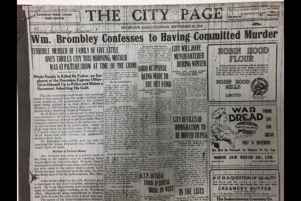 The murder of five children was the main headline on The City Page of the Daily News on Sept. 18, 1918. Photo by Jason G. Antonio 