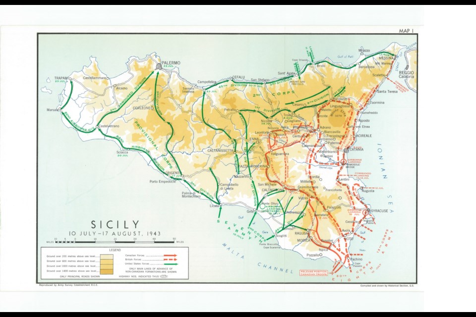 A map of the Sicily invasion. Photo courtesy Juno Beach Centre