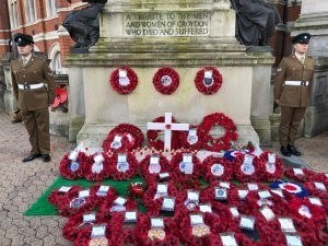 Wreaths surround a cenotaph in Croydon, England, just south of London. Photo courtesy InsideCroydon.com