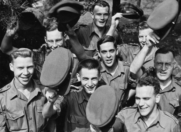 Canadian soldiers celebrate the end of the Korean War. Photo courtesy Canadian Encyclopedia 