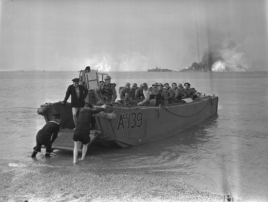 A landing boat is loaded with Canadian soldiers before they depart for Dieppe, France for a major raid in August 1942. Photo submitted