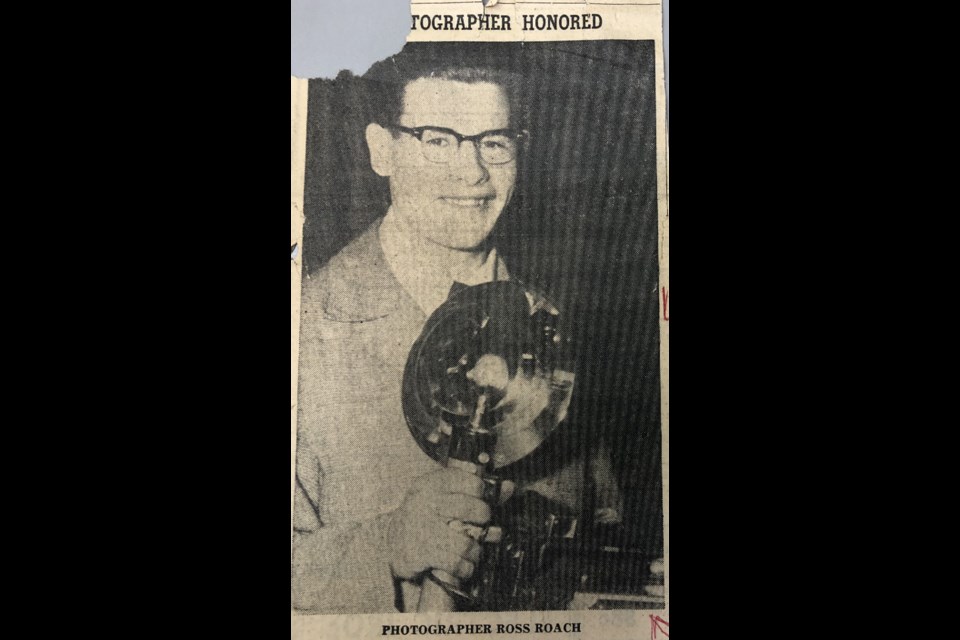 Ross Roach, a Times-Herald photographer, won a national award for his photo of a flaming plane engine amongst the ruins of the Hume home. Photo courtesy library archives