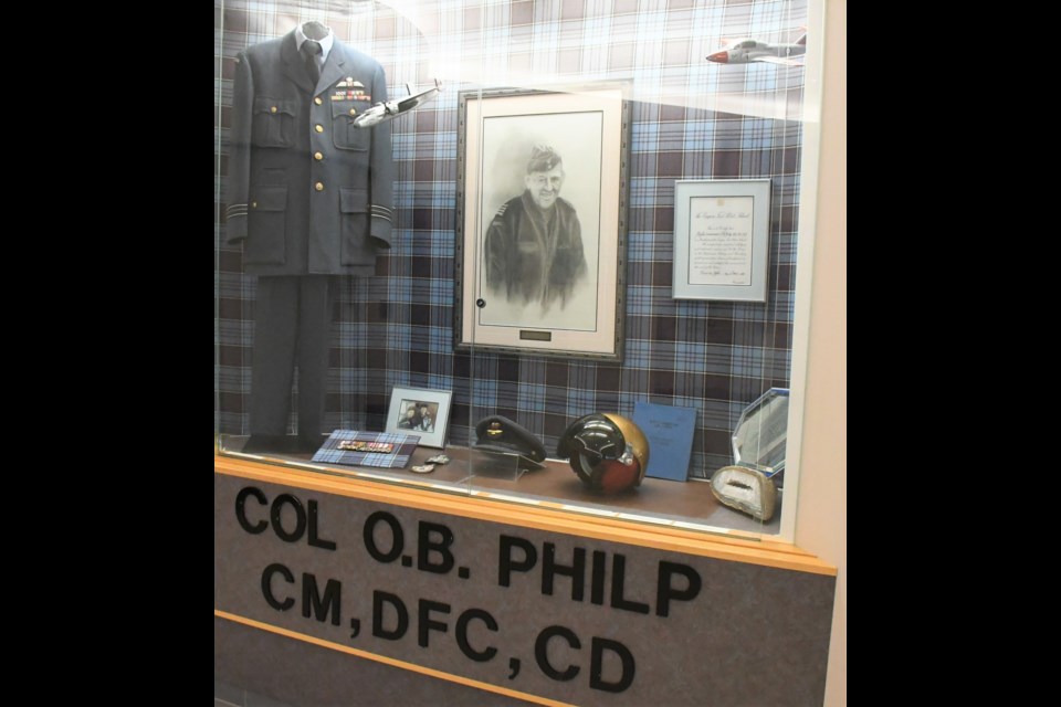 CFB 15 Wing airbase in Moose Jaw has a display that honours Snowbirds’ found, Col. Owen Bartley (O.B.) Philp, in the main foyer at the complex. Photo by Jason G. Antonio 