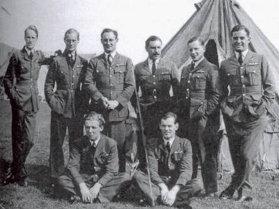 P/O Hulton-Harrop, Front Row, left – 2 days before he was killed.
P/O Frank C. Rose was Killed in Action in France, on May 18, 1940
P/O Vincent Byrne was shot down over France and spent the war in a POW Camp with his Court Marital Defence Lawyer, Squadron Leader Roger Bushell. 
Bushell, known as Big X, organized the March 1944 ‘Great Escape’. He was re-captured by the Germans and executed along with 49 other airmen, including six were Canadians