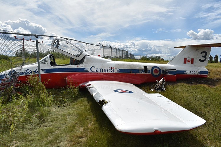 The left side of the CT-114 Tutor plane that crashed in Fort St. John, B.C. in July. Photo courtesy Quality Engineering Test Establishment