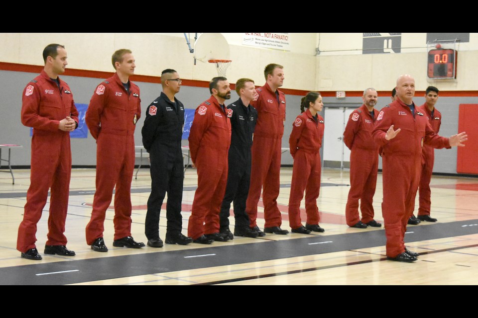 Snowbird 1 and Team Lead Maj. Denis Bandet addresses the students prior to the Vanier Flight Camp.