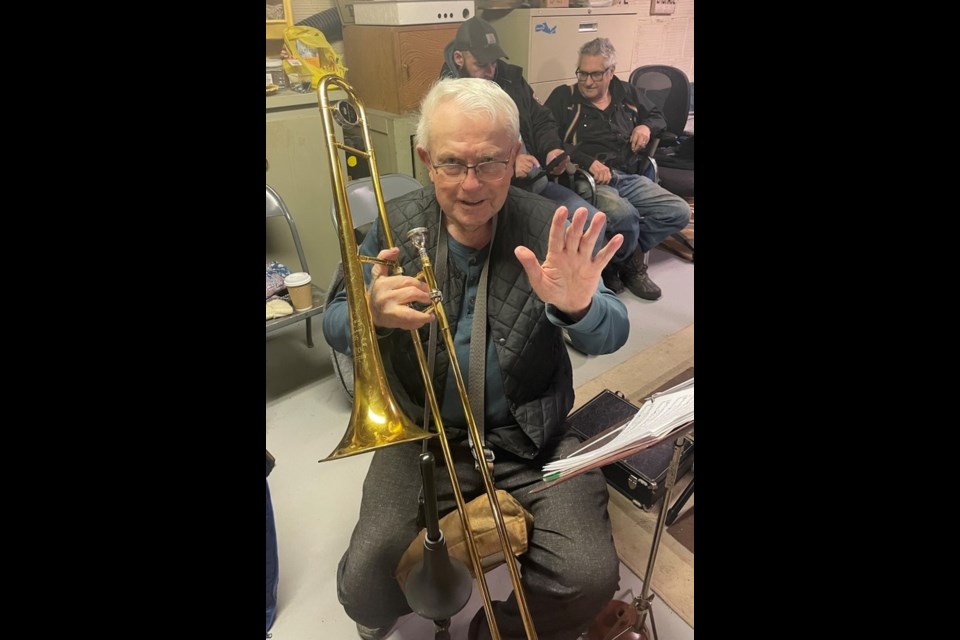 Lorne Jackson, a left-handed trombone player. Photo by Amy Jane Lunov