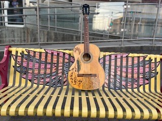 On June 12th, Sheila Roy sent these very creative photos in to reveal the whereabouts of the Tesla guitar at the time