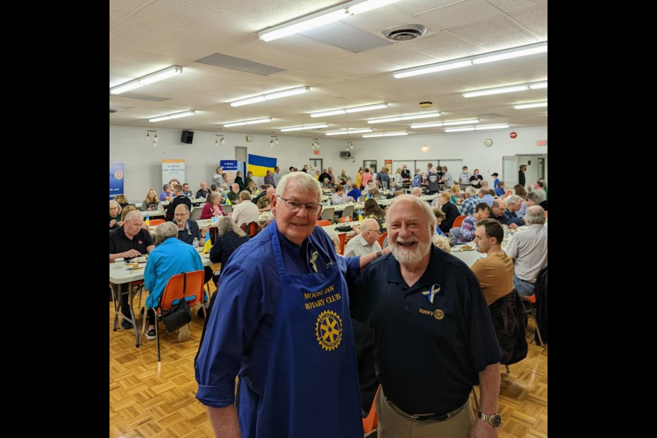 Glen Blager, a member of the Moose Jaw Rotary Club, and Glenn Hagel, a member of the Wakamow Rotary Club, were very pleased with the success of the joint fundraiser