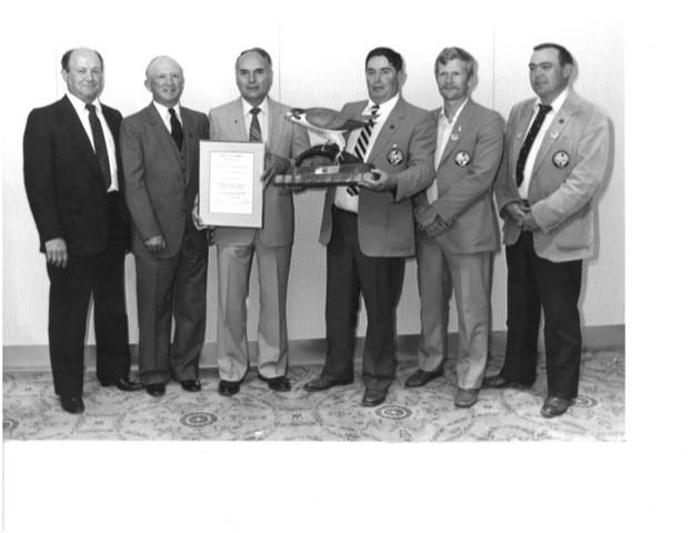 Saskatchewan Wildlife Federation received the Canadian Wildlife Federation’s Doug Clarke Memorial Award for Outstanding Conservation Achievement in 1984:  L-R: Ed Begin, Ed Kennett, Frank Arnie, Keith Harde, Jim Kroshus, Lorne Scott. Submitted photo