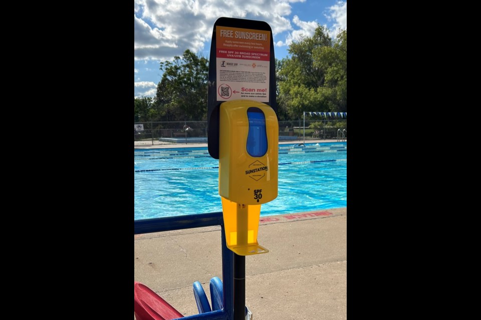 A new sunscreen dispenser on the deck of the outdoor pool. Photo submitted