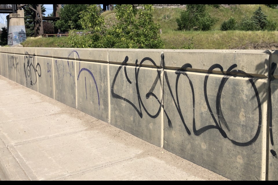 A graffiti tag on the Manitoba Street East bridge. Photo by Jason G. Antonio
