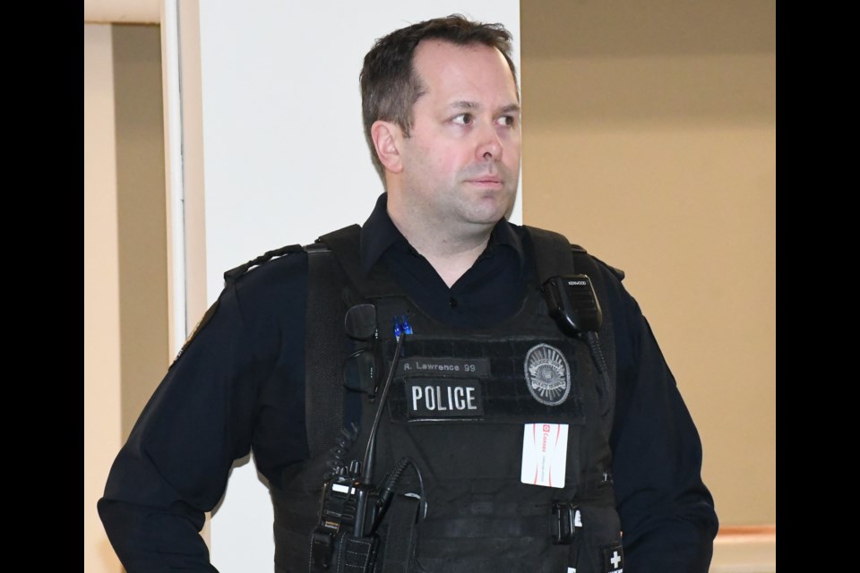 Sgt. Ryan Lawrence speaks about the police service's upcoming pilot project to support downtown businesses. Photo by Jason G. Antonio