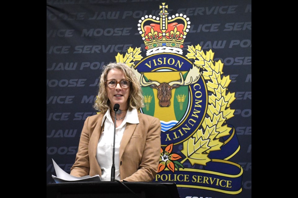 Megan Patterson, MLA for Moose Jaw Wakamow, MCs the event. Photo by Jason G. Antonio