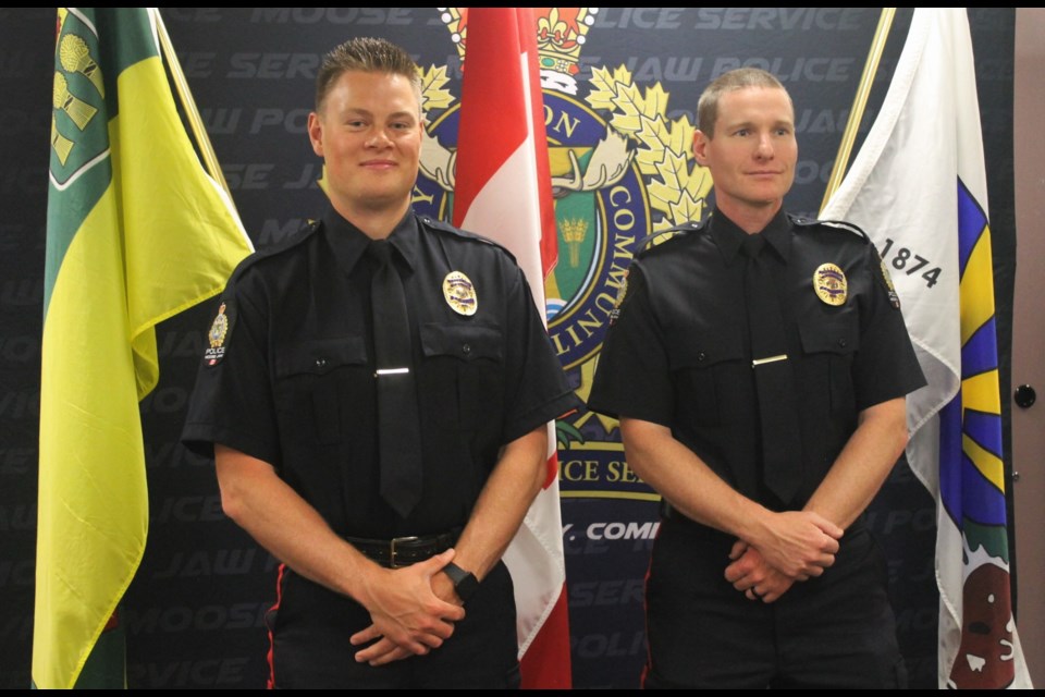 Cst. Jacques Geyer (L) and Cst. Michael Neilson (R), newest members of the Moose Jaw Police Service.