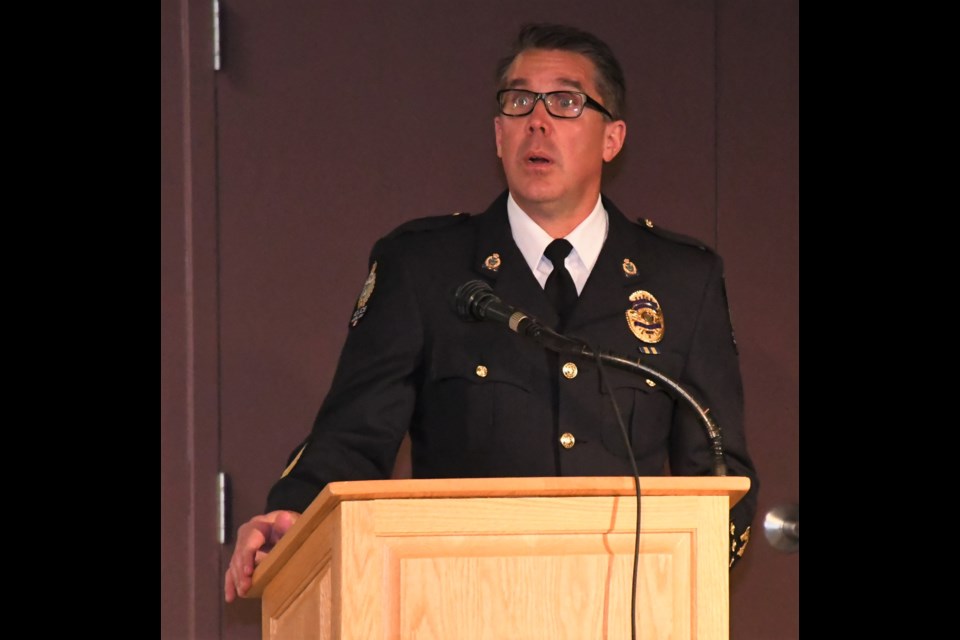 Staff Sgt. Cam Lewis was the MC for the awards ceremony at the Performing Arts Theatre. Photo by Jason G. Antonio 