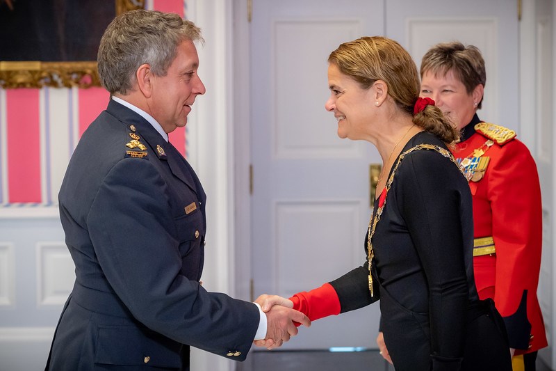 Moose Jaw police Chief Rick Bourassa meets with Gov. General Julie Payette during a ceremony at Rideau Hall in Ottawa, where he and 39 other police services personnel received the Order of Merit of the Police Forces medal for their service. Photo courtesy Moose Jaw Police service