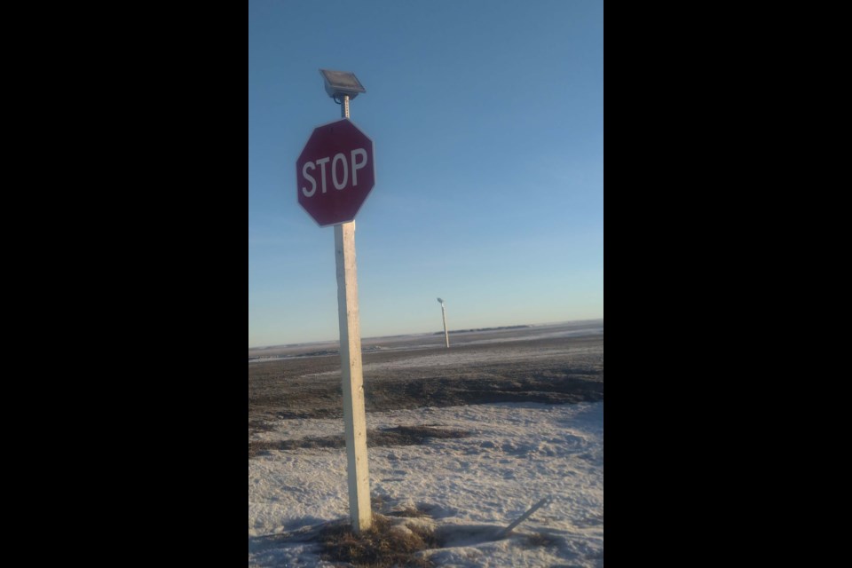 Pictures from the site of the stolen stop sign reported on or around the evening of Jan. 26 in the RM of Pense.