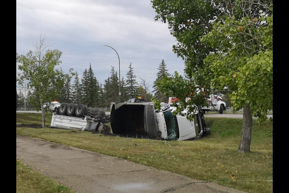 The semi tractor and trailer rolled along Thatcher Drive West on the morning of Sept. 14, 2023. 