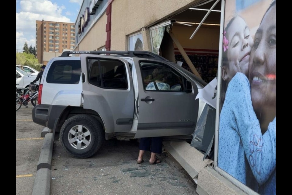 Customers and staff at the Great Canadian Dollar store were likely surprised when an SUV crashed through the store's front window recently. Photo submitted