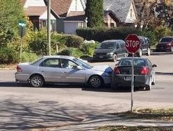 Resident Cheryl Sylvestre snapped this picture of a collision moments after it happened on Oct. 4, at the intersection of Fifth Avenue Northwest and Stadacona Street West. Photo submitted