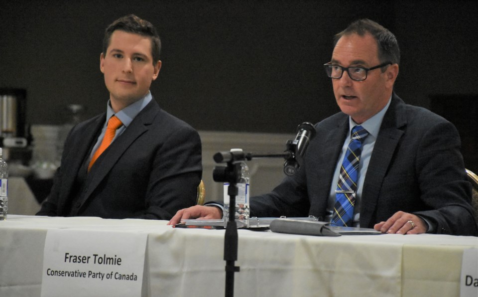 New Democratic Party candidate Talon Regent and Conservative Party of Canada candidate Fraser Tolmie. Photo by Jason G. Antonio