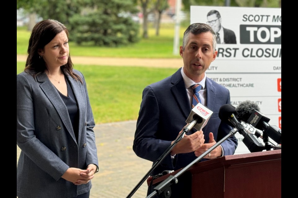 Vicki Mowat, the NDP’s health critic, and Jared Clarke, the NDP’s critic for rural and remote health, speak about new health-care data their party acquired. Photo submitted