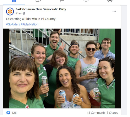 sask ndp at riders game social media post